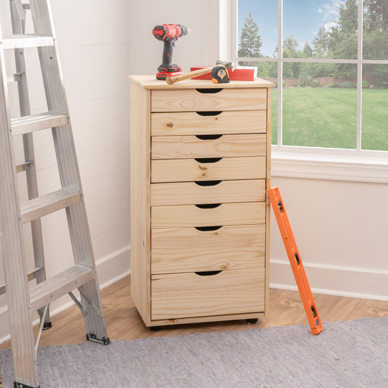 Commode de rangement roulante 8 tiroirs Carrena, Beige