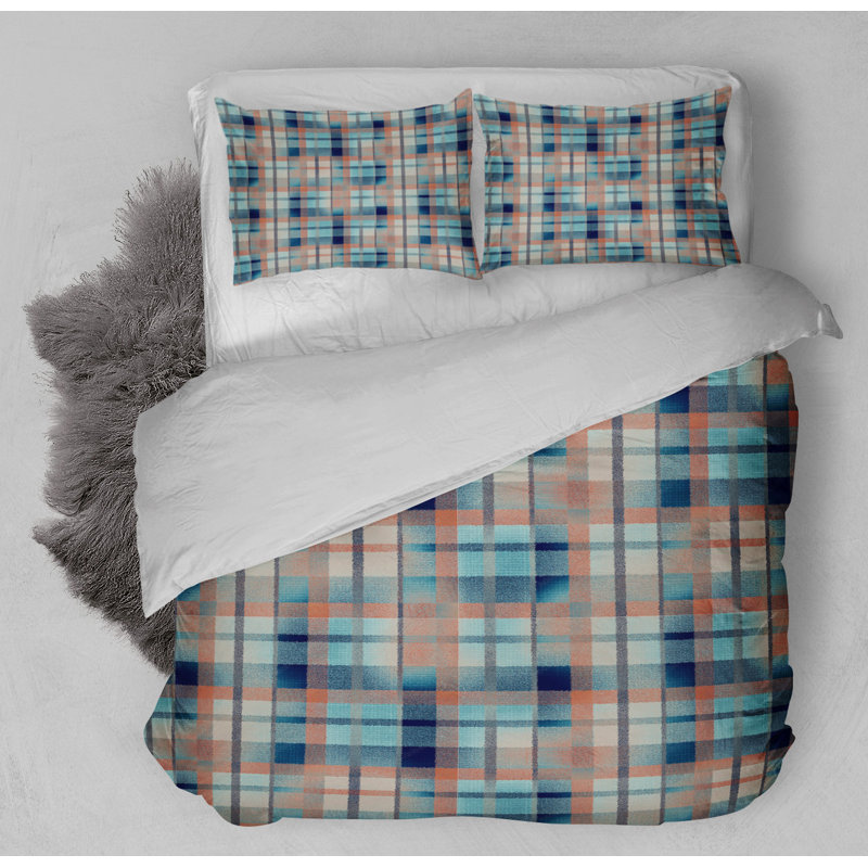 Polyester Twill Gingham Duvet Cover, King Duvet Cover + 2 King Pillowcases