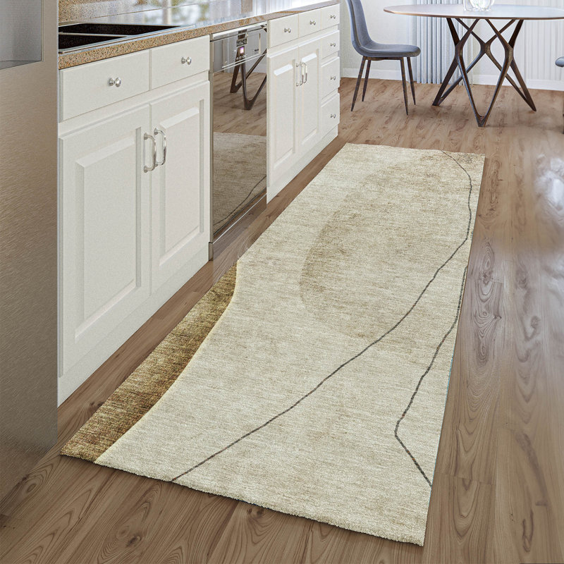 Premium Machine Washable Prisco Taupe Rug, Runner 2'3" x 7'6"