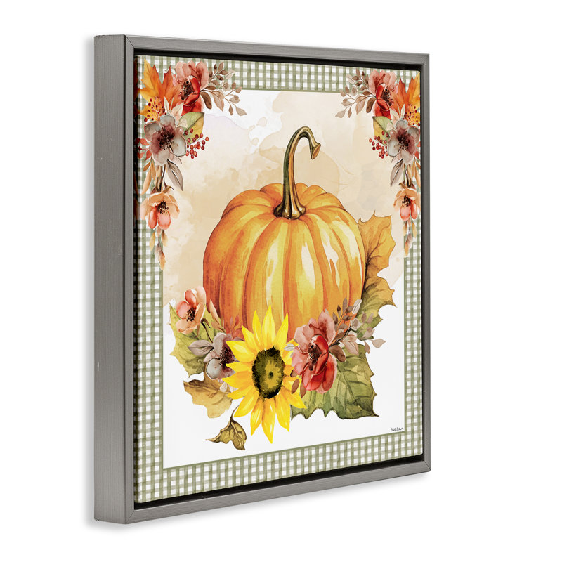 «Pumpkin with Flower Accent», art mural par Nicole DeCamp, H 25 po x l 25 po, Cadre flottant gris lustré