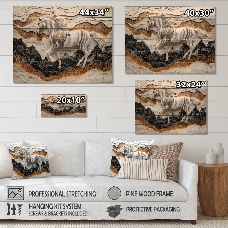 Cheval, rivière, rivière, horizon, cavalier II, H 10 po x l 20 po