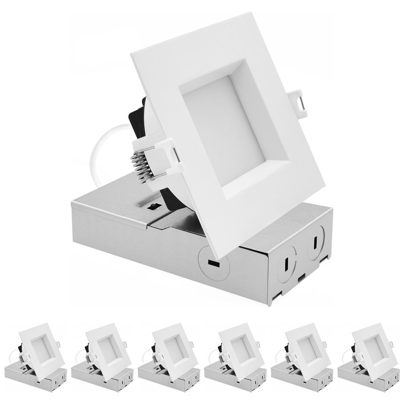 Luxrite 4 po Mini projecteur à DEL carré à panneau, régressé, 5 cct, 12/15 / 19W, 1000/1400 / 1800LM, double intensité variable (triac et 0 à 10 V), faisceau à 90 °, paquet de 6, calibre humide