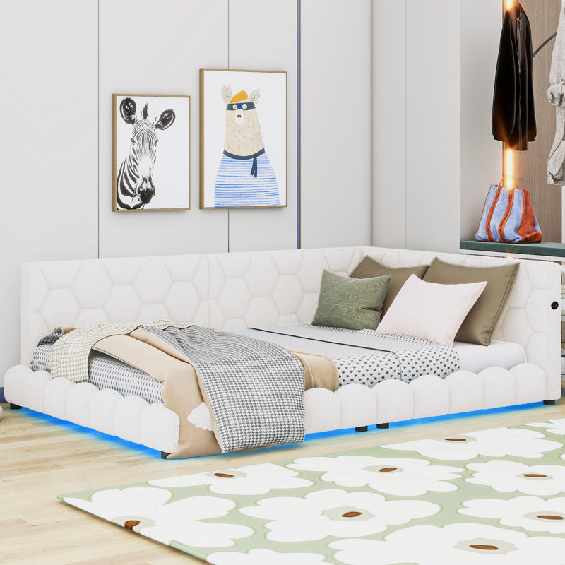 Lit plateforme tapissier Aderyn, Blanc