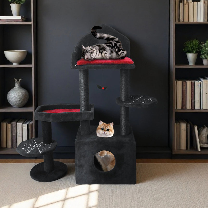 Arbre à chat noir gothique 44,5 po - Cercueil à plusieurs niveaux
