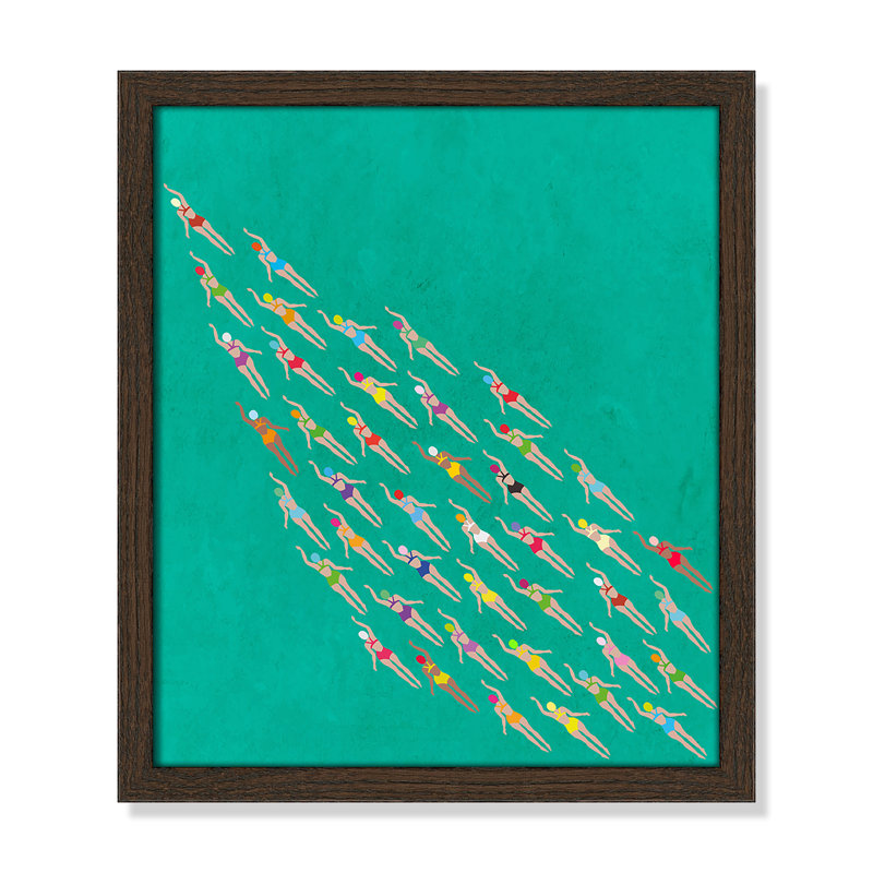 «Racing Swimmers Print» par WallChart, Grain de bois noyer, L 13 po x H 15 po, Impression encadrée