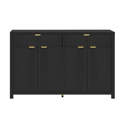 Modern 55.1'' Sideboard Buffet Cabinet with 2 Drawers & 4 Doors, Adjustable Shelves, Wave-Pattern Design, Aluminum Handles, Painted MDF, Scandinavian Storage for Dining Room, Living Room