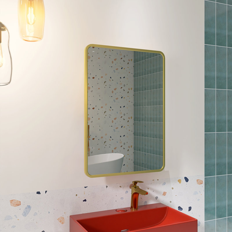 Rectangular Recessed Or Surface Mount Framed Medicine Cabinet Mirror, Gold