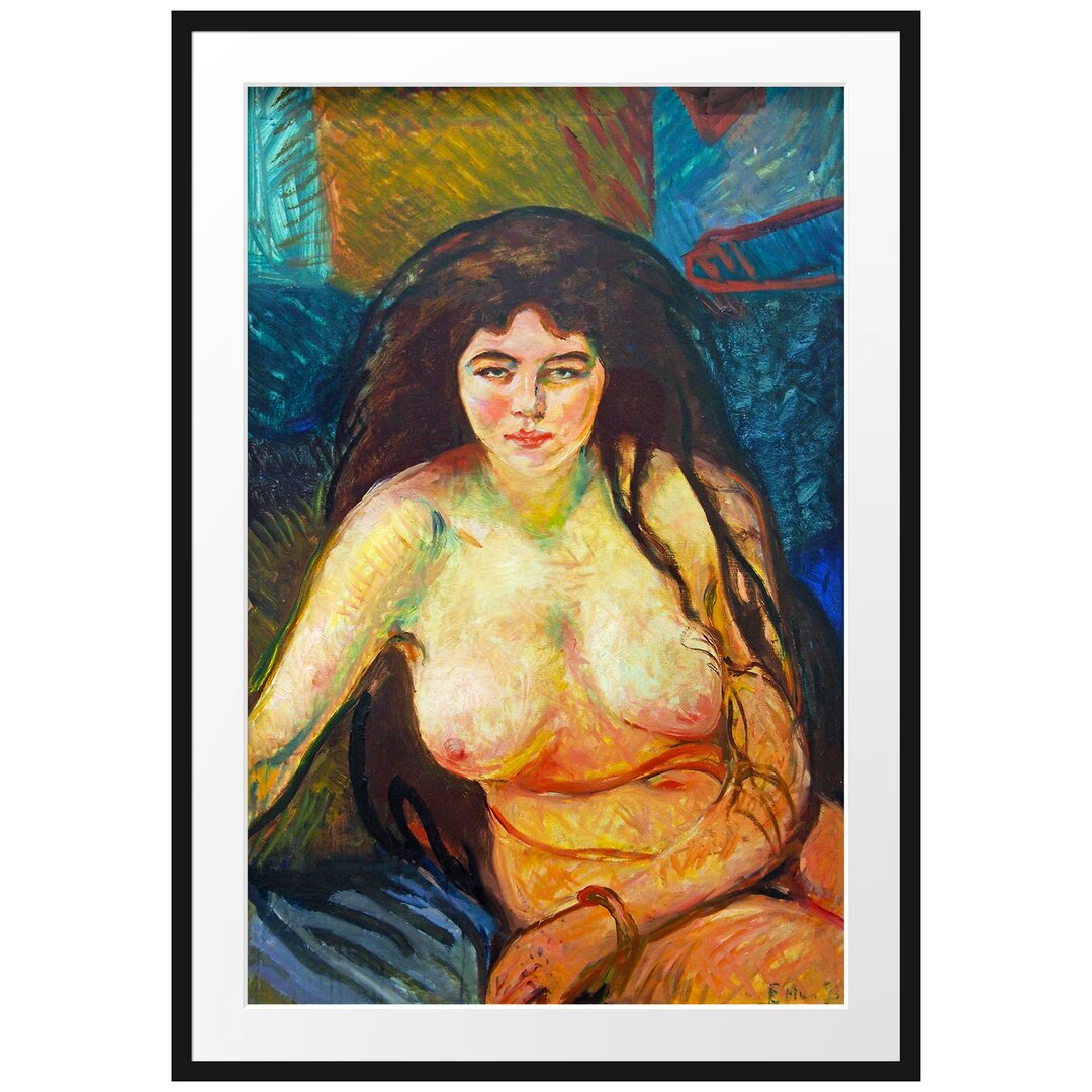 Gerahmtes Poster Sitting Nude von Edvard Munch