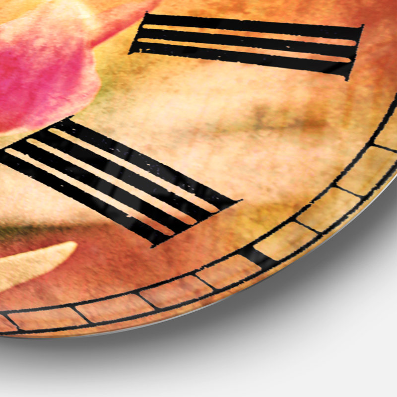 Tulipes sur fond rouge abstrait - horloge murale traditionnelle, Surdimensionné