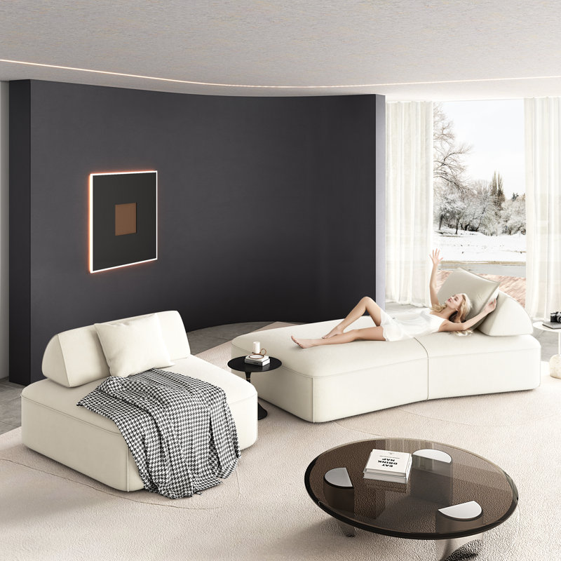 Ensemble de canapés modulaires surdimensionnés de luxe avec lumière de 139 po, canapé modulaire rembourré moelleux en chenille avec dossiers amovibles et coussins moelleux, blanc