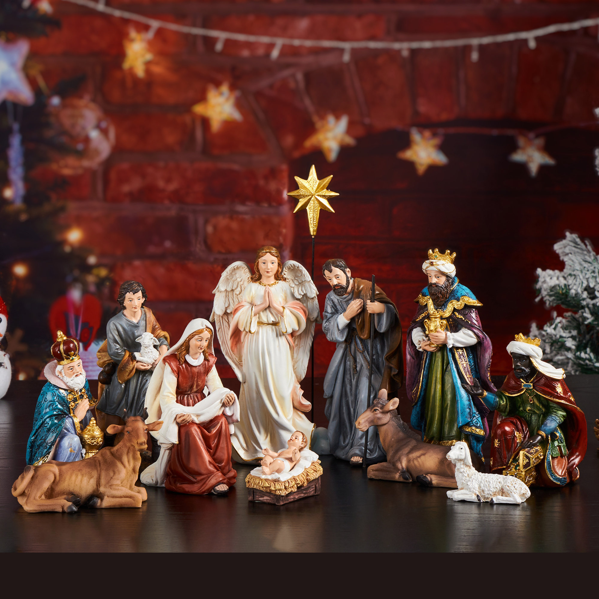 13 Piece Indoor Christmas Nativity Sets Holy Family Religious Decorations Collection Gifts 