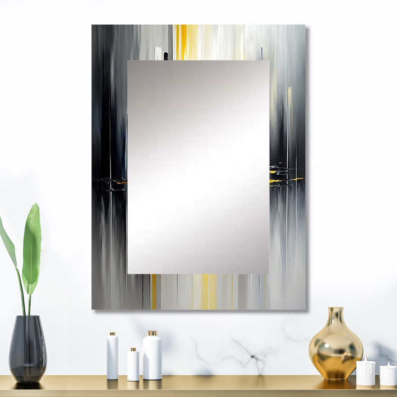 Abstract Geometric Black And Yellow II - Geometric Wall Mirror, Modern Decorative Mirror, Printed Metal Art, 32" x 24"