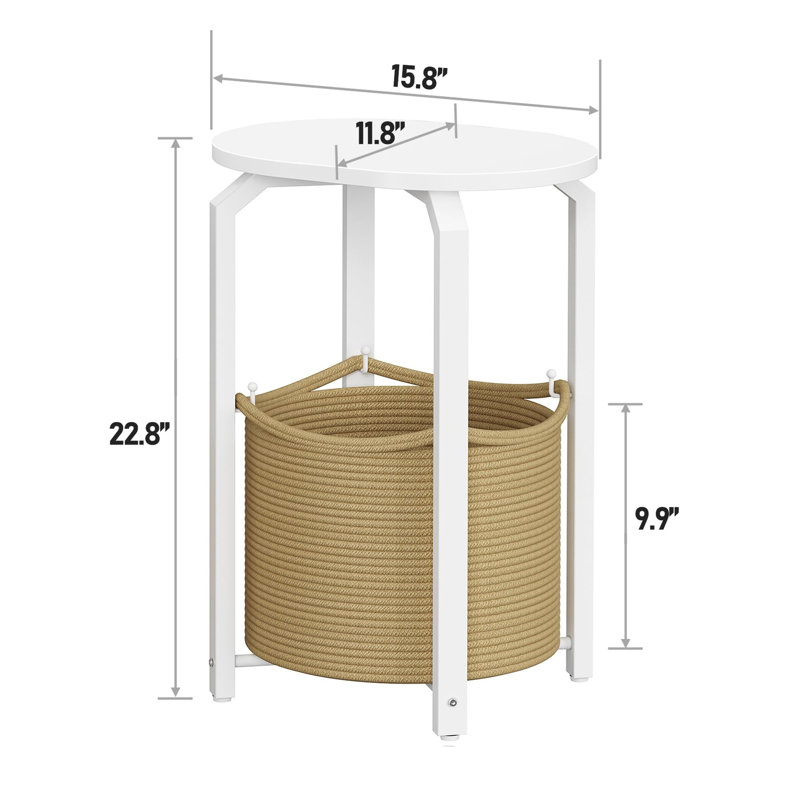 Ensemble de 2 tables de bout ovales, table d'appoint avec panier de rangement tissé, Blanc, Blanc, Blanc