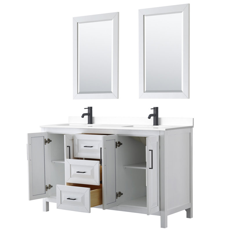 Daria 60'' W Double Vanity, White, White Cultured Marble, Brushed Gold