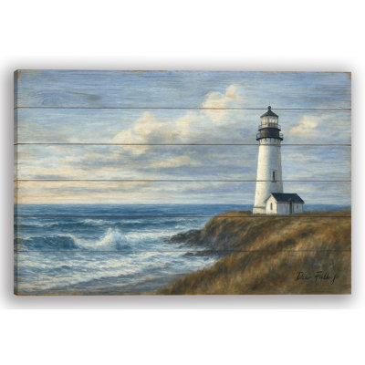 Beacon by the Sea – Coastal Lighthouse Canvas on Wood Plank Print