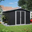 Remise de rangement pour l'extérieur en métal noir 10 pi x 10 pi, cadre robuste actualisé, portes à glissières doubles verrouillables, outils tout usage pour le jardin, acier galvanisé, ventilation et grand imperméable