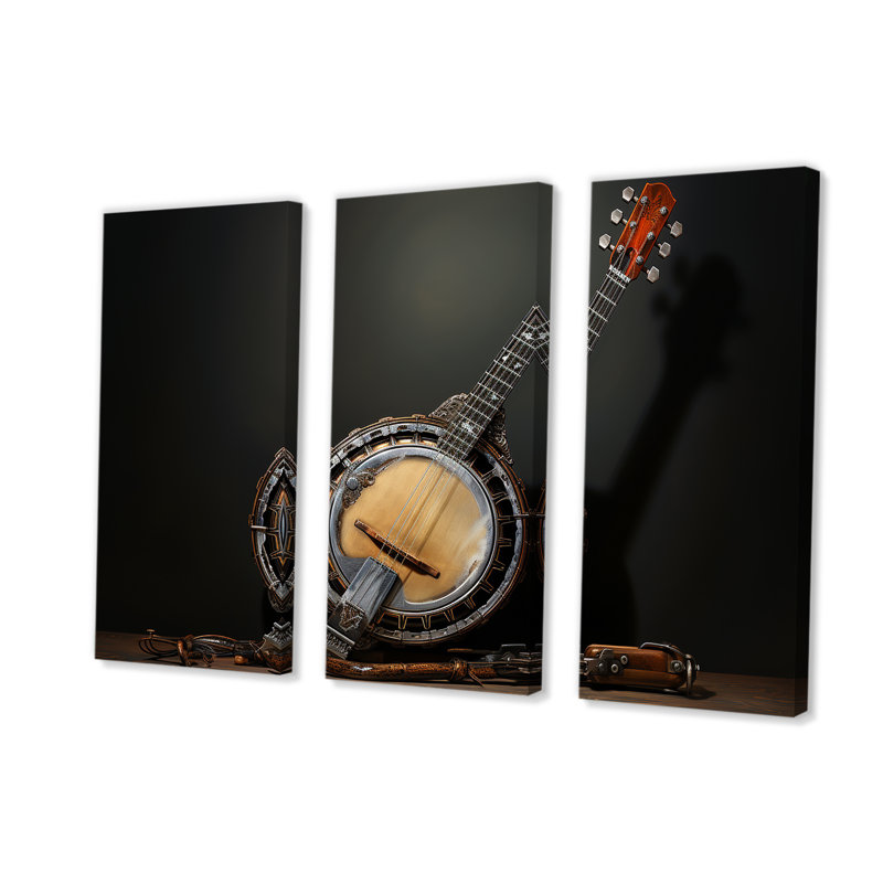 Chêne doré, banjo résonnant I - musique, art mural, Toile tendue, H 28 po x l 36 po