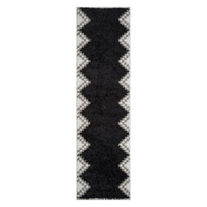 Tapis à poils longs à motif géométrique gris anthracite - velours moyen, élégant et doux, Tapis de couloir 2 pi 2 po x 8 pi