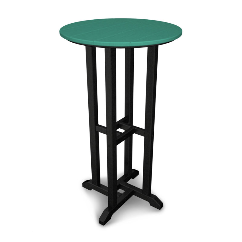 POLYWOOD 24" Round Farmhouse Bar Bistro Table, 29" H x 24" W x 24" L, Black / Pacific Blue