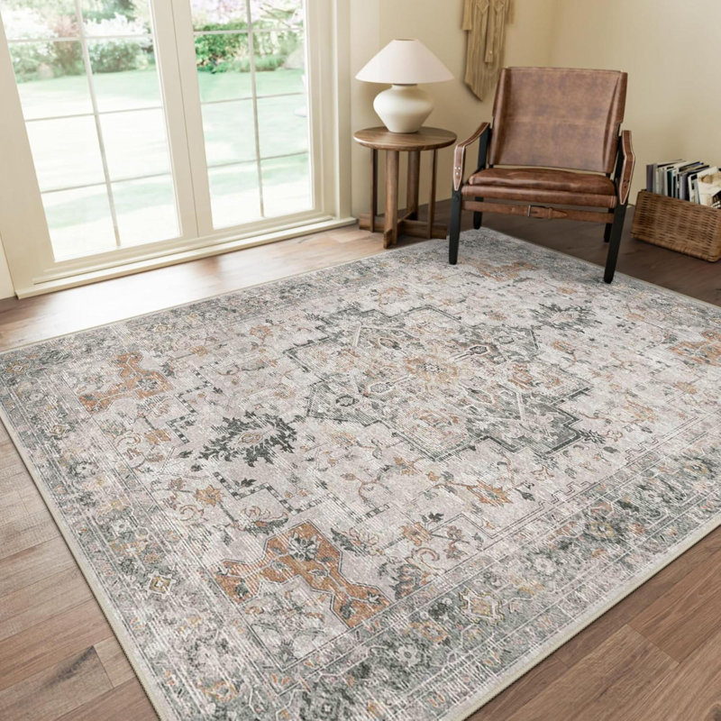 Area Rugs For Living Room, Machine Washable Rugs, Low Pile Non Slip Vintage Rug For Bedroom, Dining Room, Home Office, Light Taupe