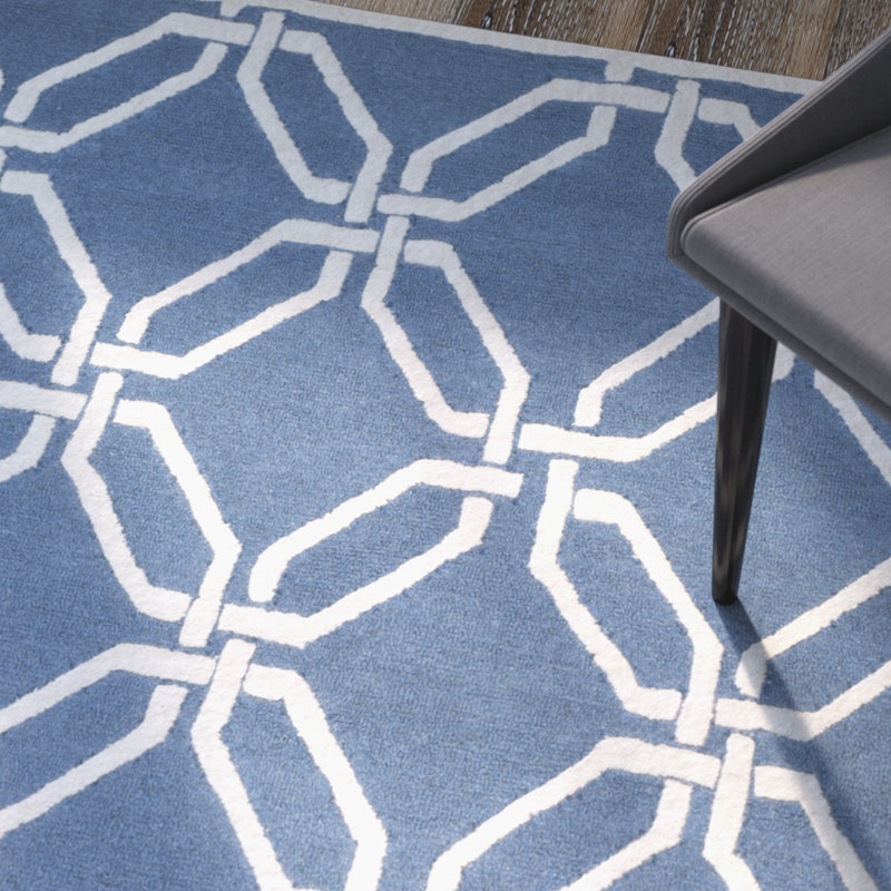 Deedgra Hand Tufted Wool Geometric Rug, Square 6'