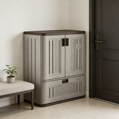 Heavy-Duty Resin Storage Cabinet With Drawer And Shelves For Garage, Basement, And Indoor Organization