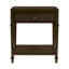 Table de chevet foncé en bois foncé pour une chambre à coucher élégante avec façade de tiroir cannelée et tablette de rangement