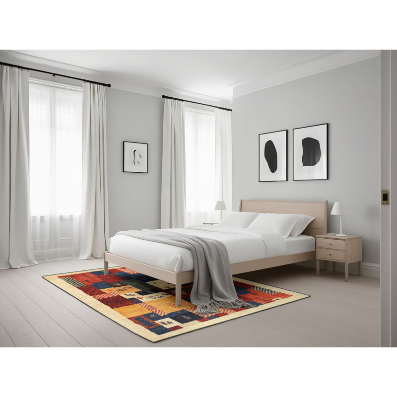 Gris/beige/rouge Tapis décoratif, Rectangle 5 pi x 7 pi