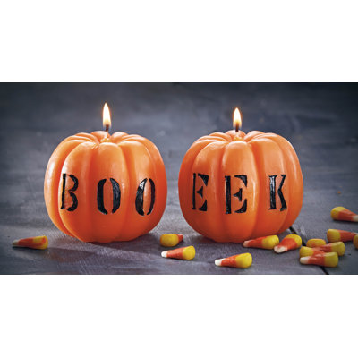  Boo Eek Pumpkin Candle S/2