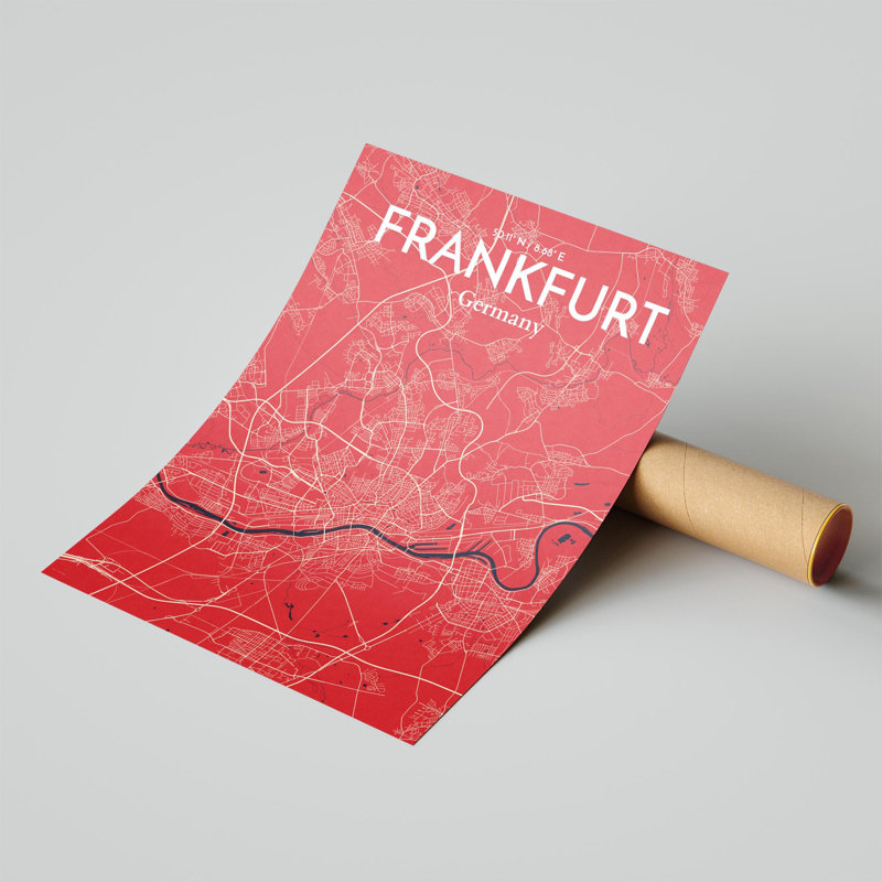Carte de Francfort, impression graphique contrastée, Rouge / bleu marine, H 24 po x l 18 po
