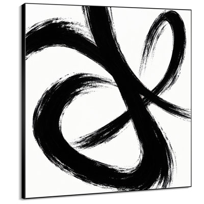 Très grand imprimé mural d'art en tissu - Boucle abstraite noire et blanche pour le salon ou la chambre à coucher - «Assemblage requis du cadre (cadre non fini)»