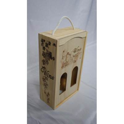 Boîte-cadeau en bois pour bouteille double avec poignée en corde et couvercle coulissant | Porte-bouteilles et présentoir en bois de pin de qualité supérieure pour mariages, anniversaires et cadeaux corporatifs