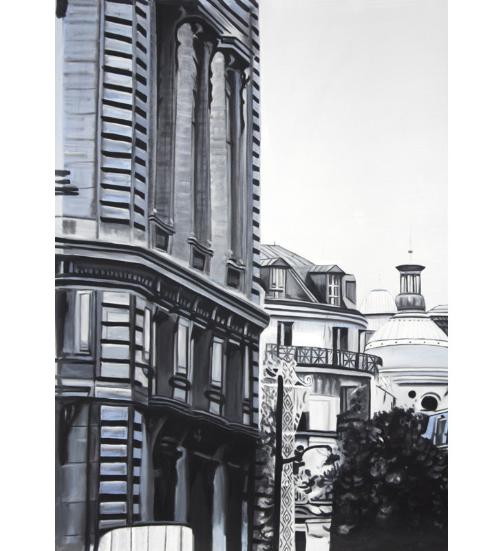 Historic Downtown - Blue Building Framed Canvas Home Decor