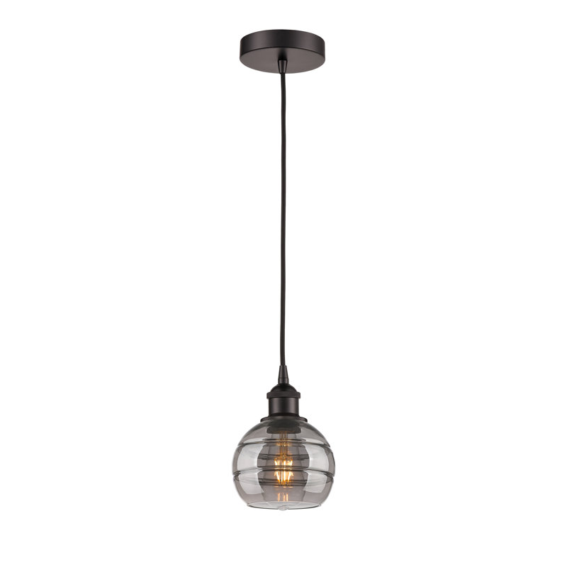Luminaire suspendu 1 lumière Edison Bienes-616-G556, Gris fumée clair, Bronze frotté à l'huile