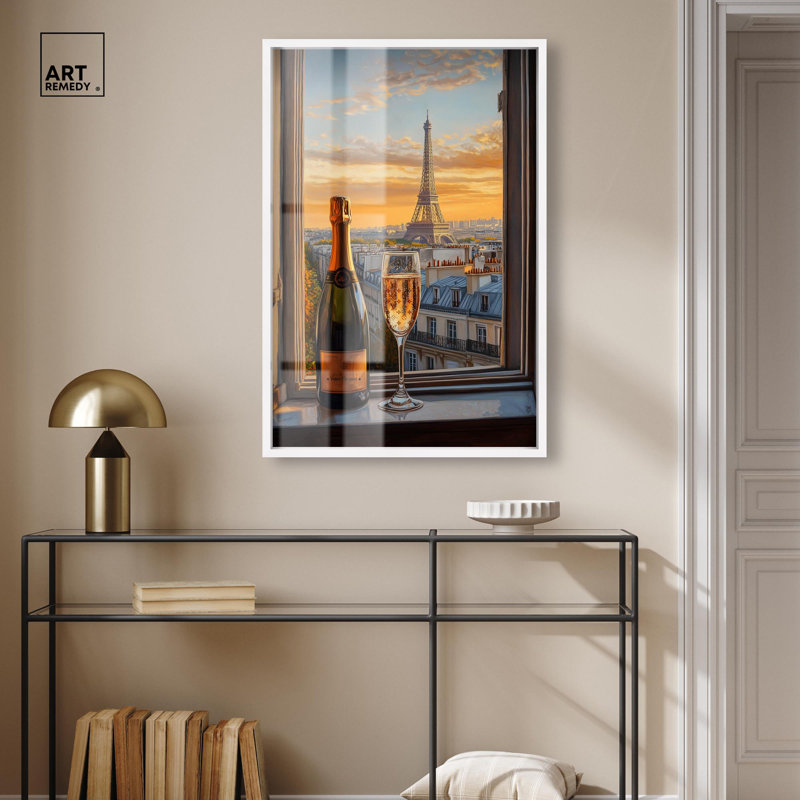«Classy Drink in Paris Shadowbox Print» par Art Remedy, H 37 po x l 25 po, Blanc