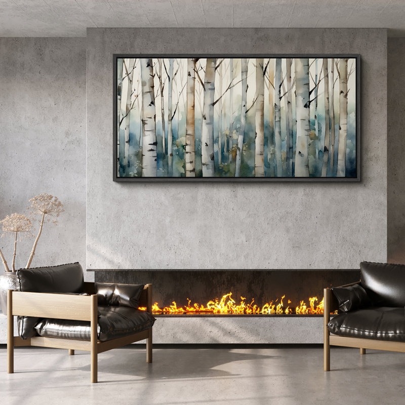 Blue Birch Tree Forest - Oversized Framed Wall Decorations Canvas Print, Black, 30" H x 60" W
