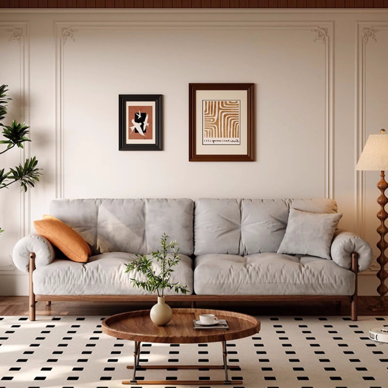 Small-Apartment Retro Linen Straight Couch