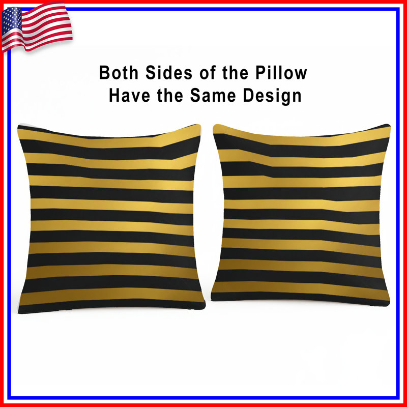 Coussin décoratif à rayures dorées et noires, 16 po x 16 po