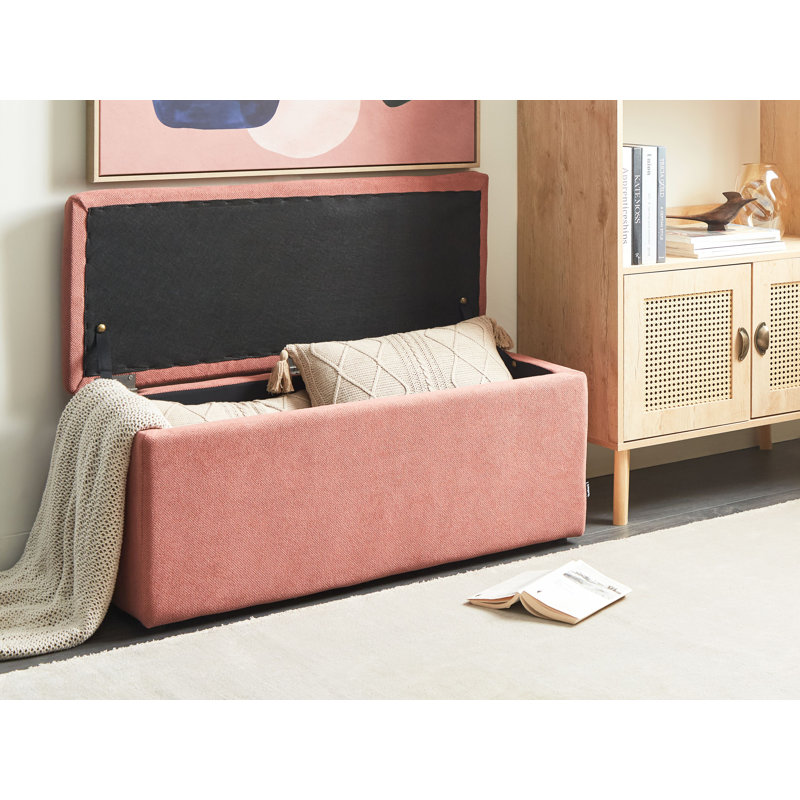 Rabecka Polyester Upholstered Storage Bench, Pink