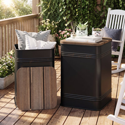 Danett Solid Wood Top Nesting Tables,Galvanized Metal Storage for Living Room,Bedroom, Hallway, and Foyer