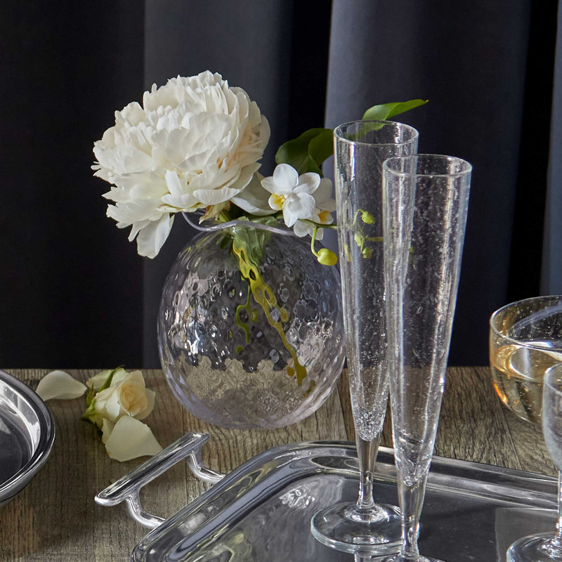 Handmade Glass Table Vase, 4.5" H x 4" W x 4" D, Clear