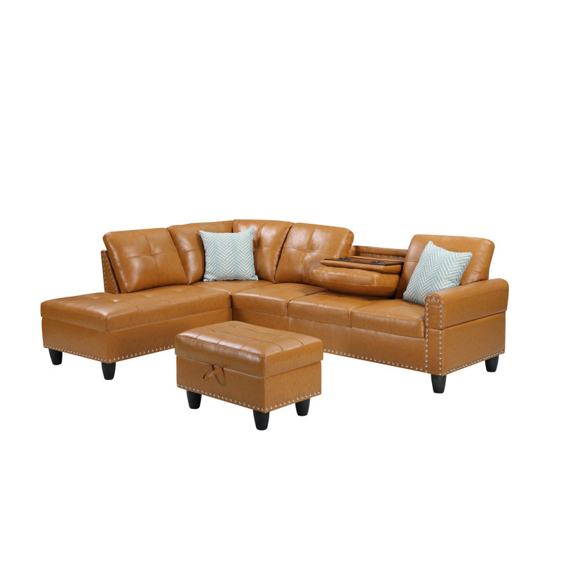 Canapé modulaire en similicuir avec repose-pieds Irine, Gingembre gingembre