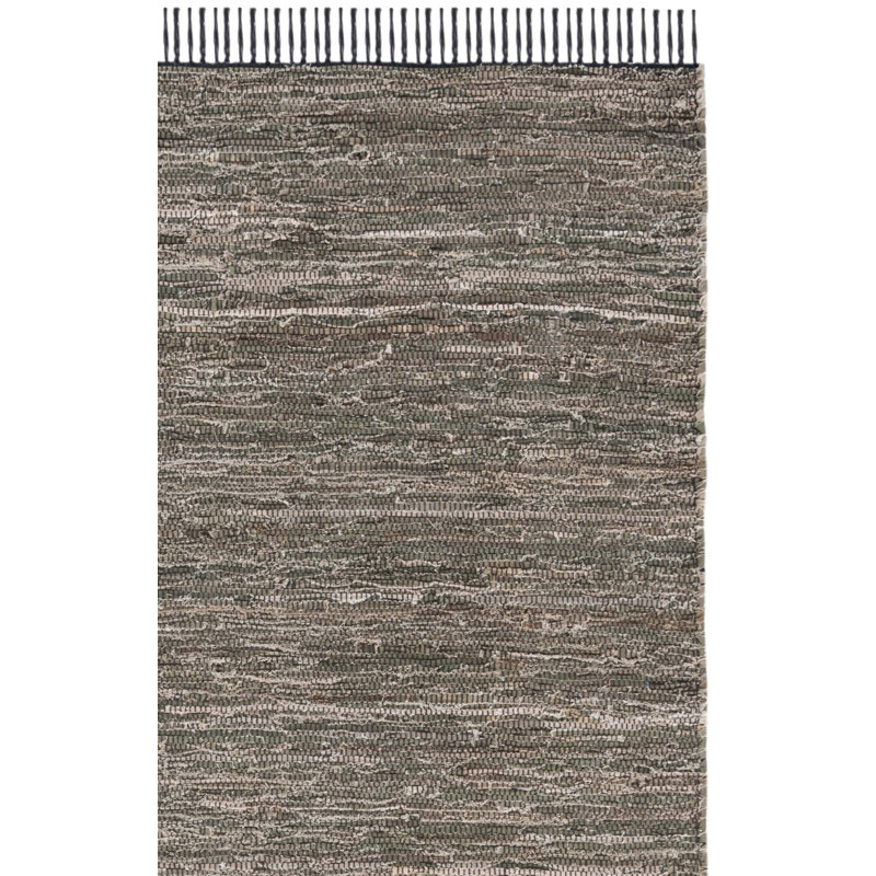 Tapis denim / coton tissé à la main Dinvers en vert foncé / noir / brun, Carré 6 pi