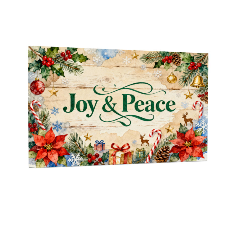 Christmas Joy Peace Christmas Decorative Pattern Print, 20" H x 30" W