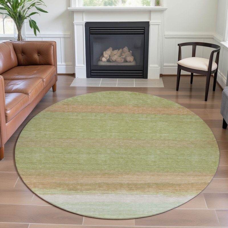 Premium Machine Washable Alijah AMF1272 Stripes Rug, Round 8'