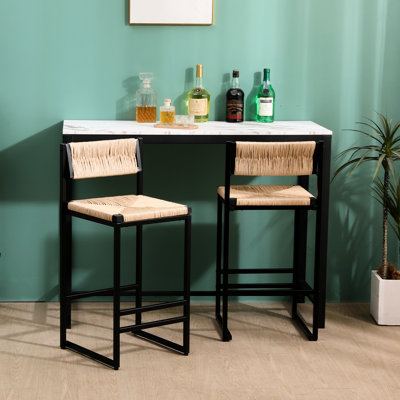 2Pièces chaises de bar miel, corde de papier tissé avec. Structure en métal, design élégant. Convient à la cuisine et au comptoir. Tabourets faciles à assembler, polyvalents pour les espaces de repas et de détente