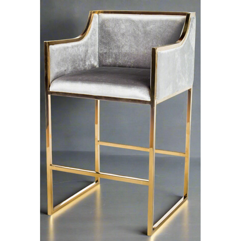 Hatfield Modern Velvet Upholstered Counter Chair with Chrome Frame – Available in Gold or Silver, Gold