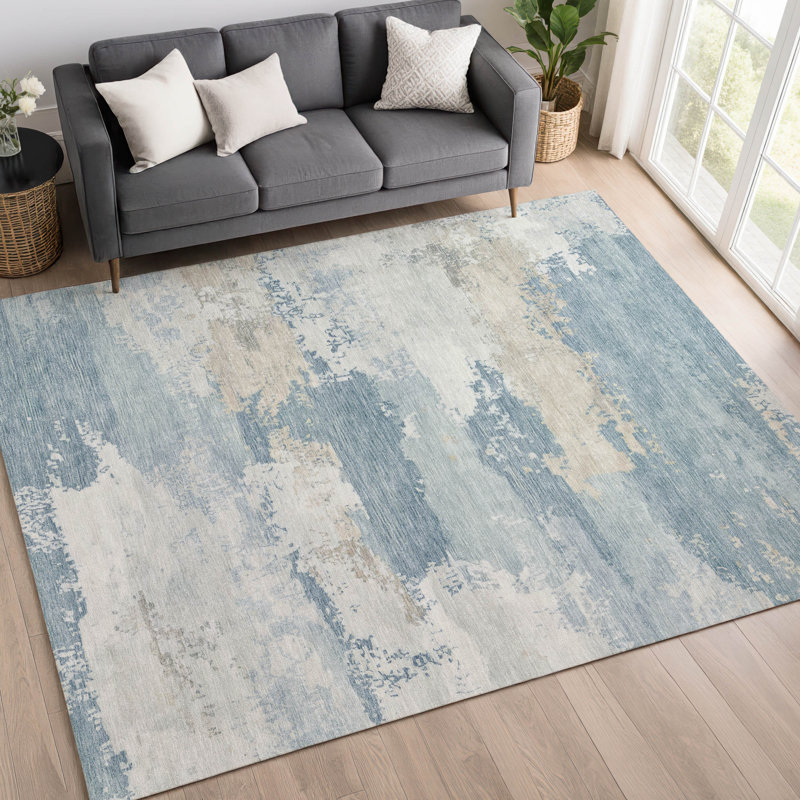Tapis abstrait lavable à la machine de qualité supérieure Mayfield AMF2372, Ciel, 9 pi x 12 pi