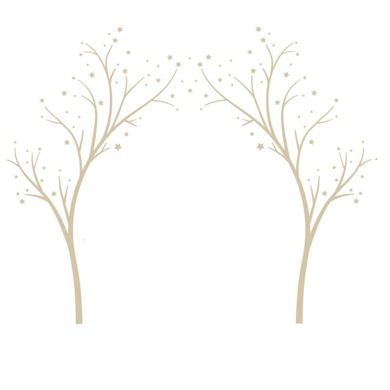 Décalcomanie murale arbres étoiles, H 80 po x l 99 po x P 0,01 po, Beige