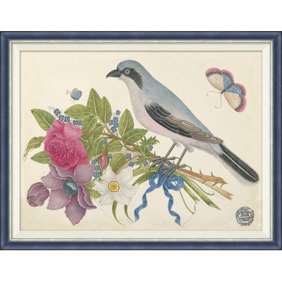 18ème siècle Bouquets de fleurs avec oiseaux - peinture à cadre unique